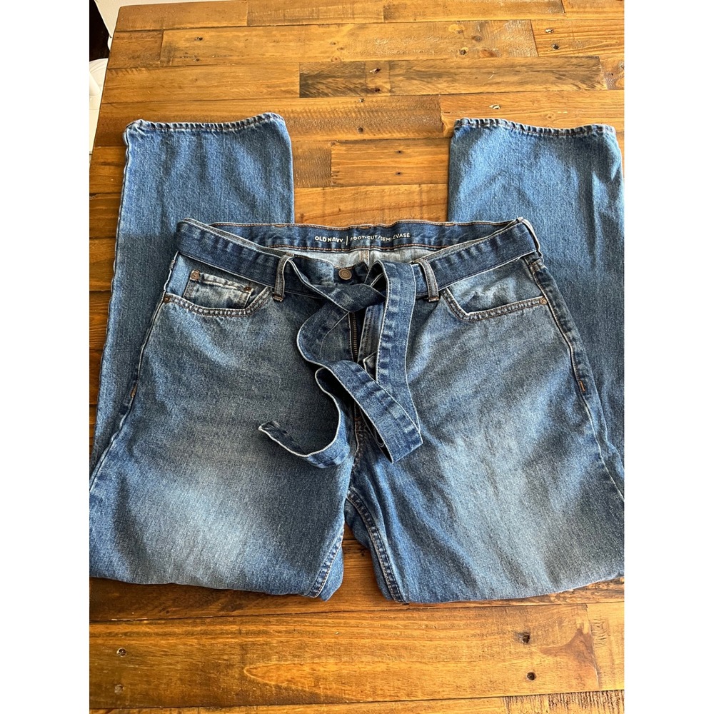 OLD NAVY Bootcut Jeans Tie Waist Women 36x32 Blue Denim Y2K Streetwear